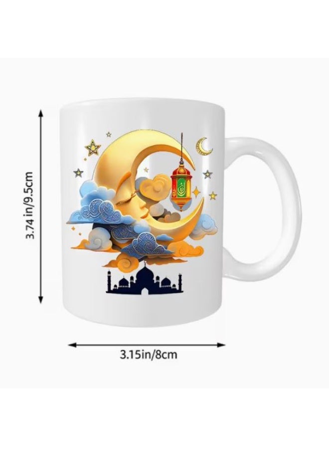 راين كوب سيراميك بنمط رمضان سعة 11 أونصة | كوب بنمط الهلال والفانوس للمشروبات الساخنة والباردة، - Image 2